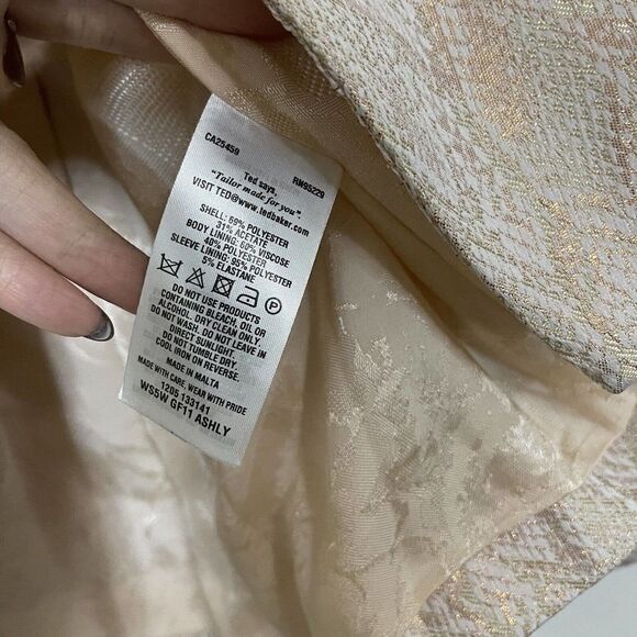 TED BAKER Champagne Pink Metallic Python Holiday Blazer Jacket size 3 Medium - Picture 3 of 6